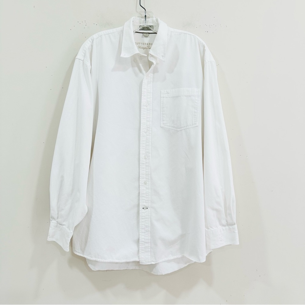 Cutter & Buck Denim Shirt Men's Button Down White Long Sleeve XL